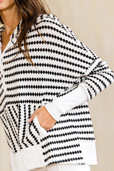 Oversize Stripe Button Up Hoodie Top