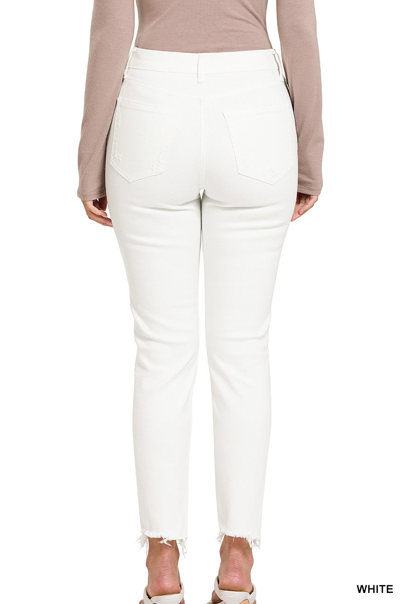 Button Fly White Denim Pants