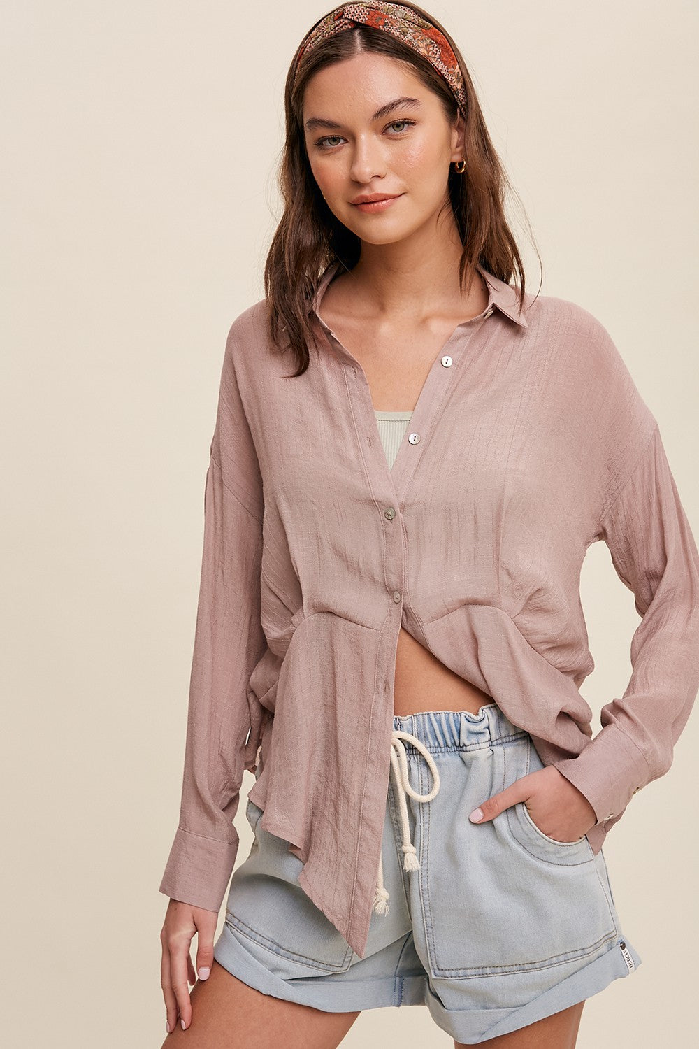 Textured Button Down Blouse