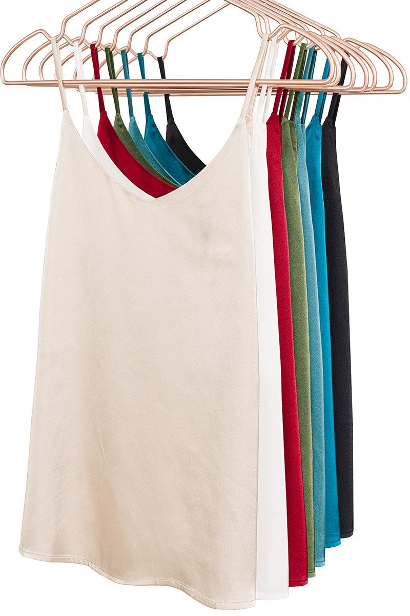 Satin Charmeuse V-Neck Cami Top - multi colors