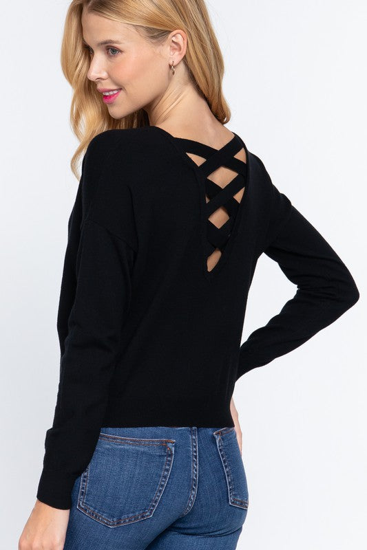 Long sleeve crossed back sweater