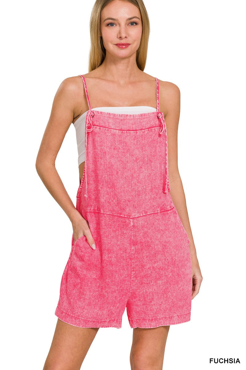 BreezyBoutique Washed Linen Knot Strap Romper