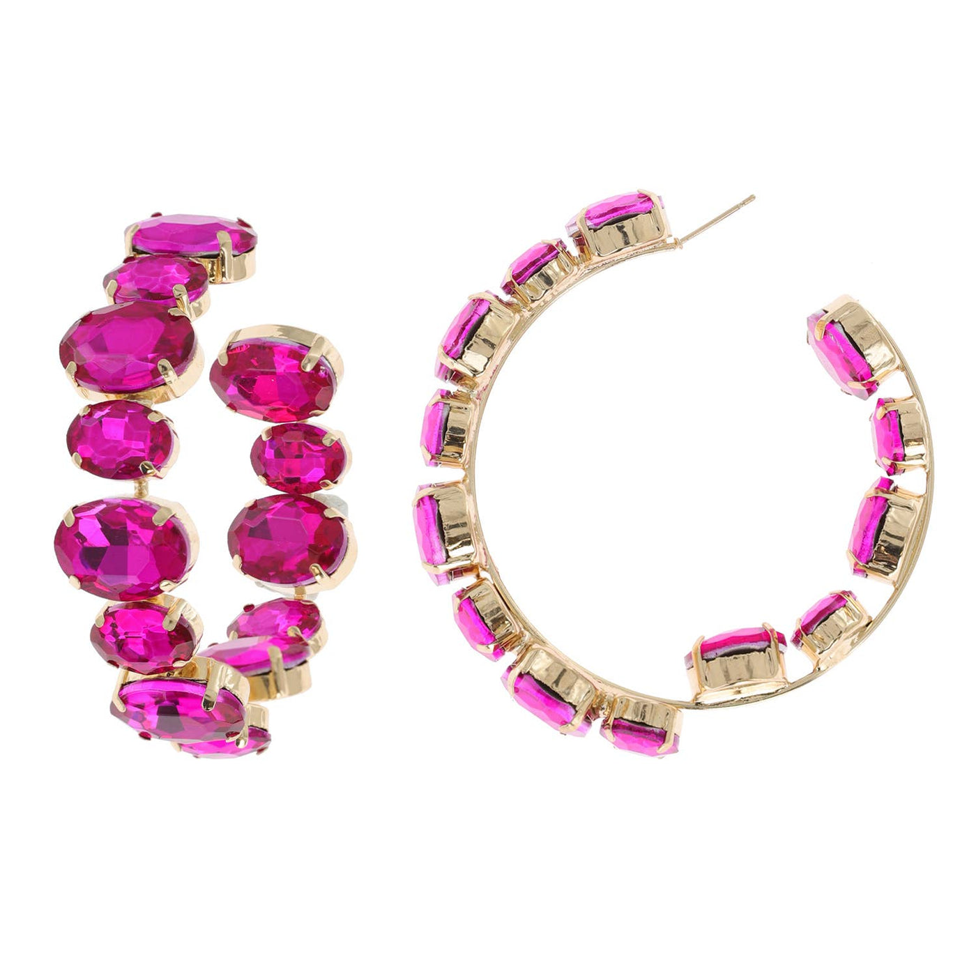 Oval Rhinestone Hoop Earrings - multiple colors