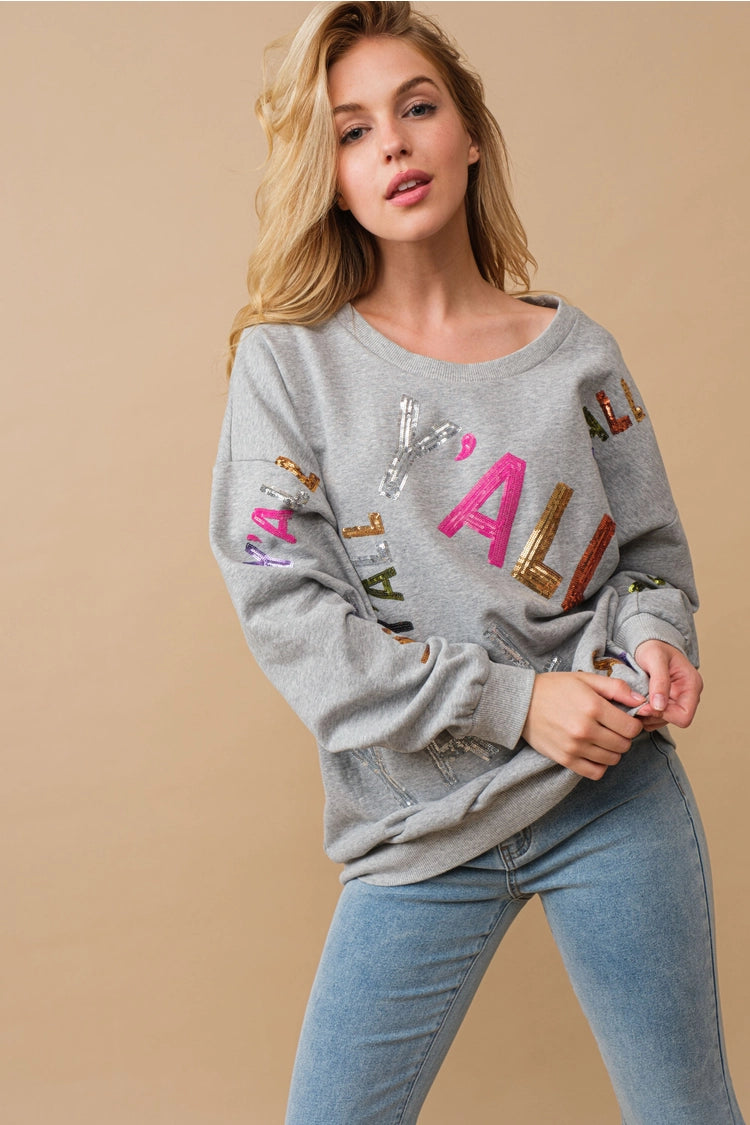 Sparkling Y'all Sequin Graphic Sweatshirt