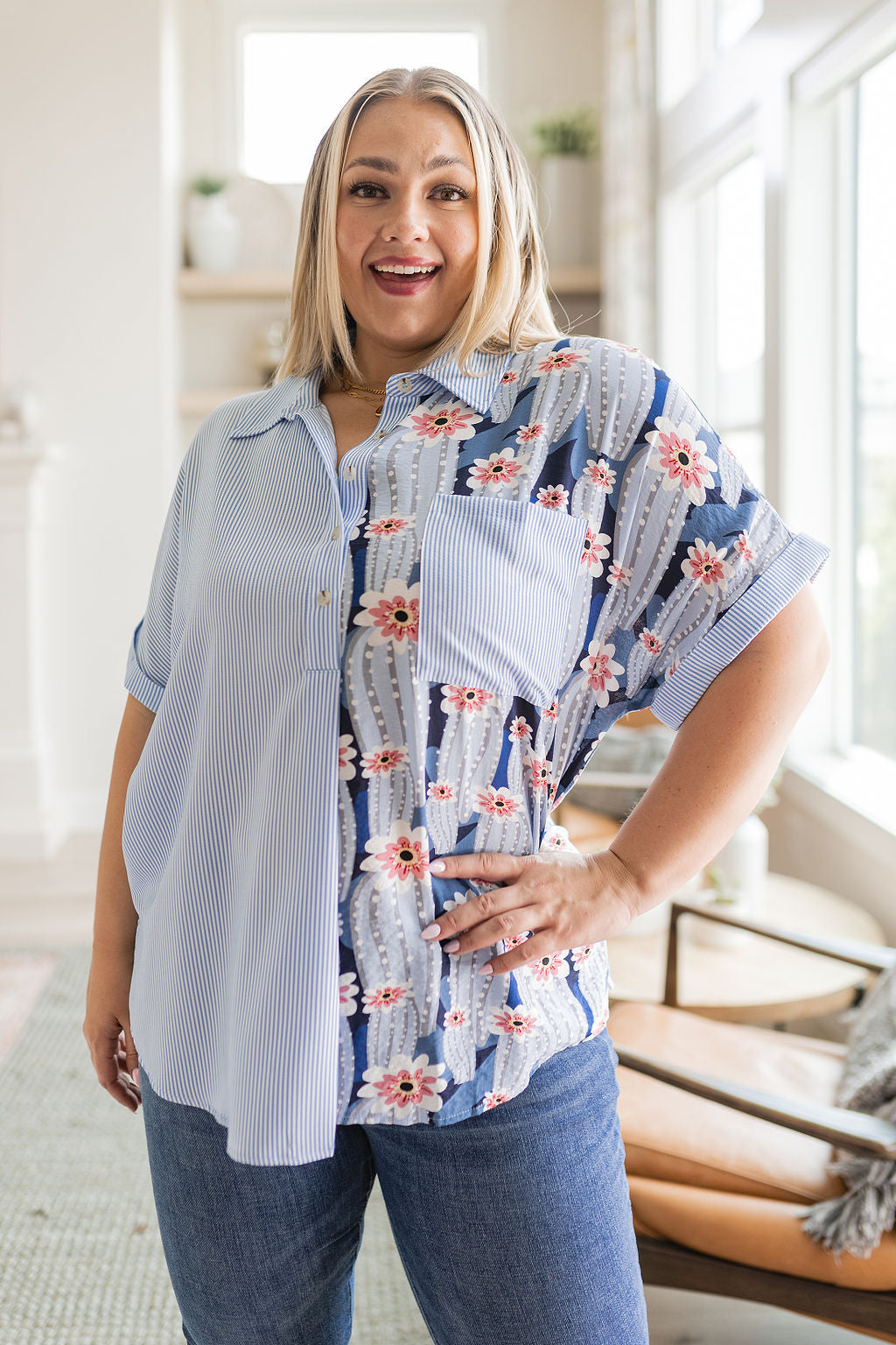 Best Of Both Worlds Button Down Top