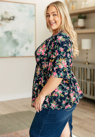 Dreamer Top in Navy and Pink Vintage Bouquet