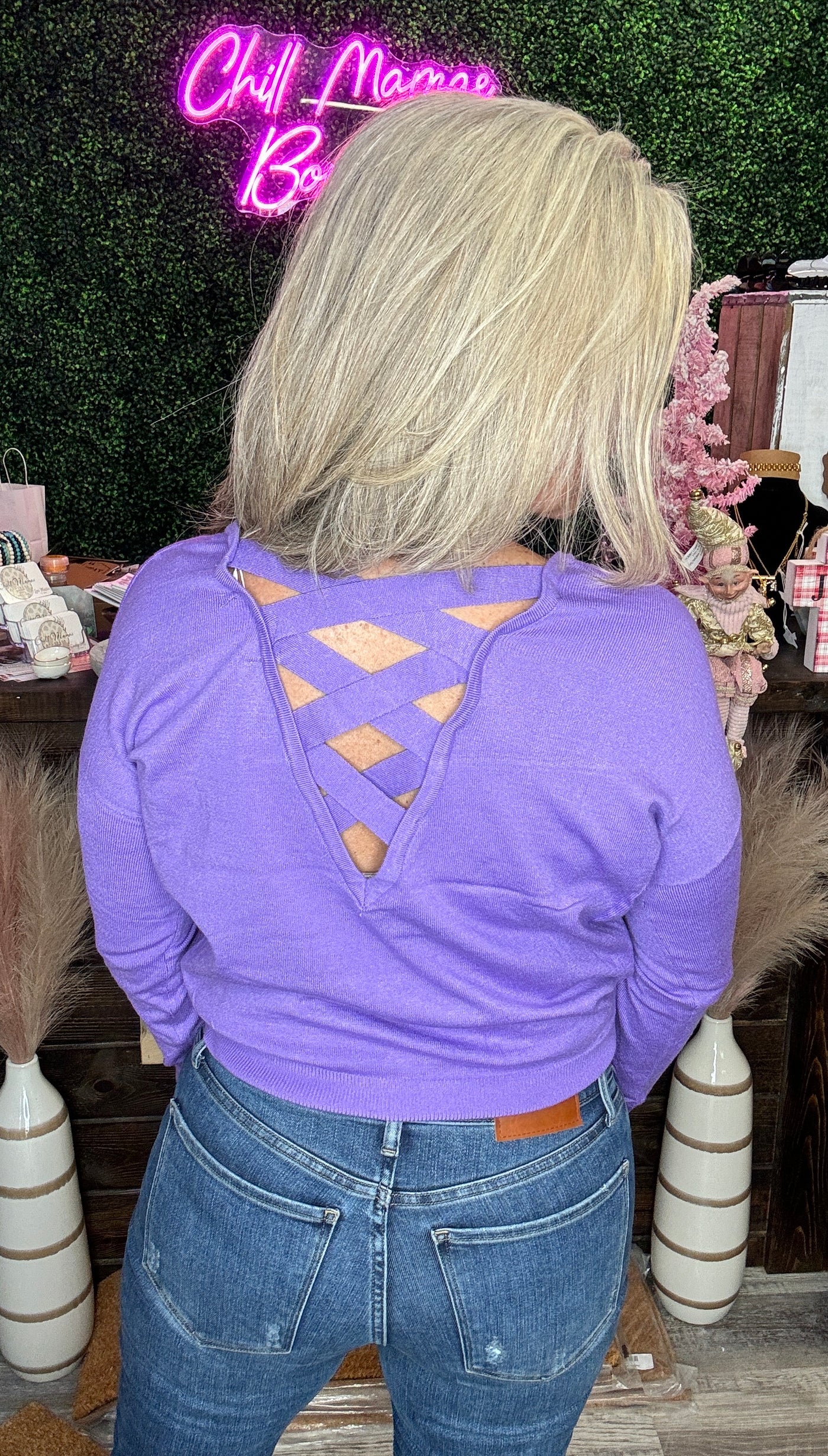 Long sleeve crossed back sweater