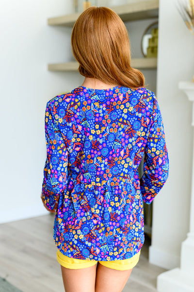 Lizzy Babydoll Top in Royal Retro Floral