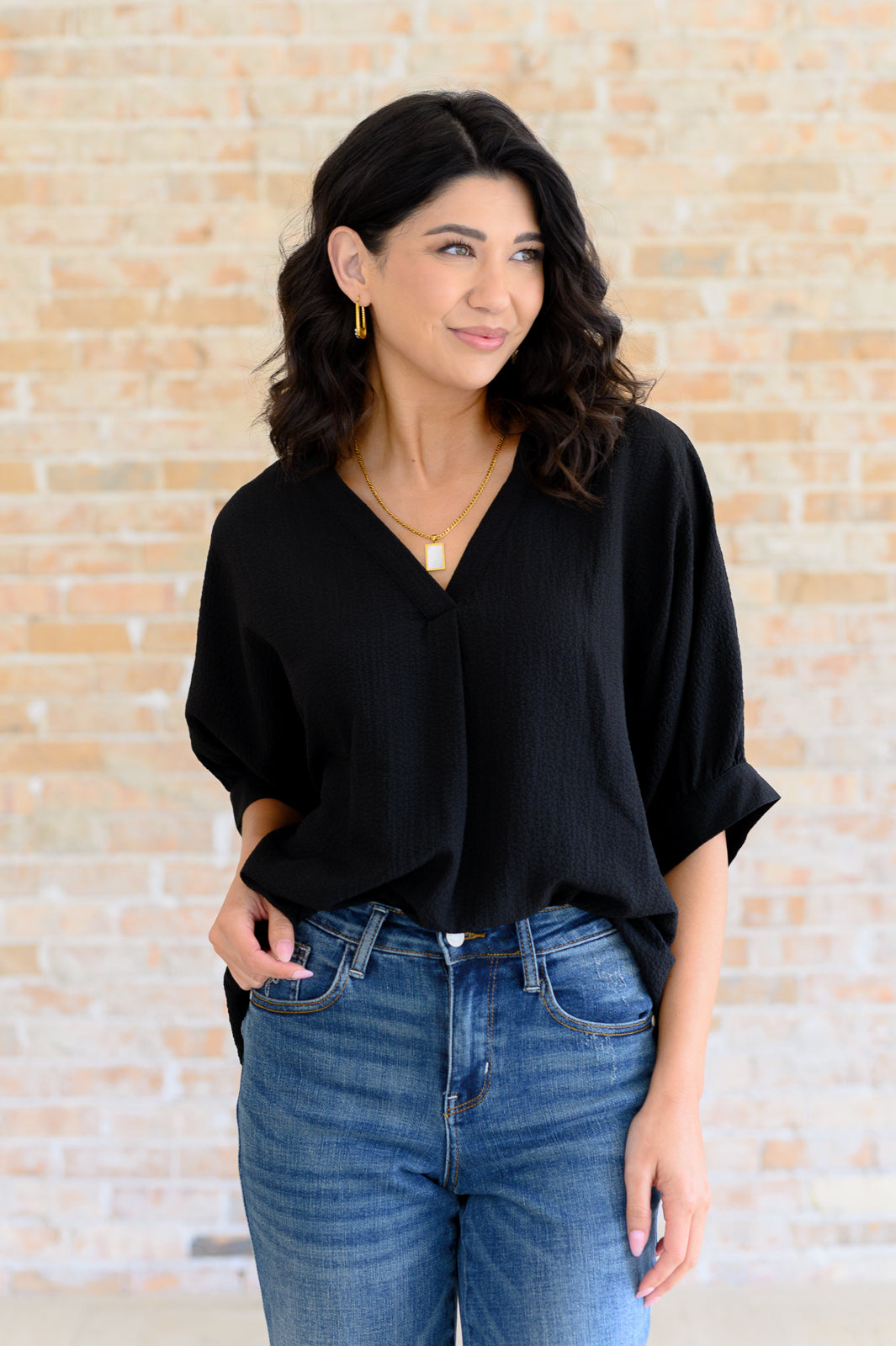 Up For Anything V-Neck Blouse in Black