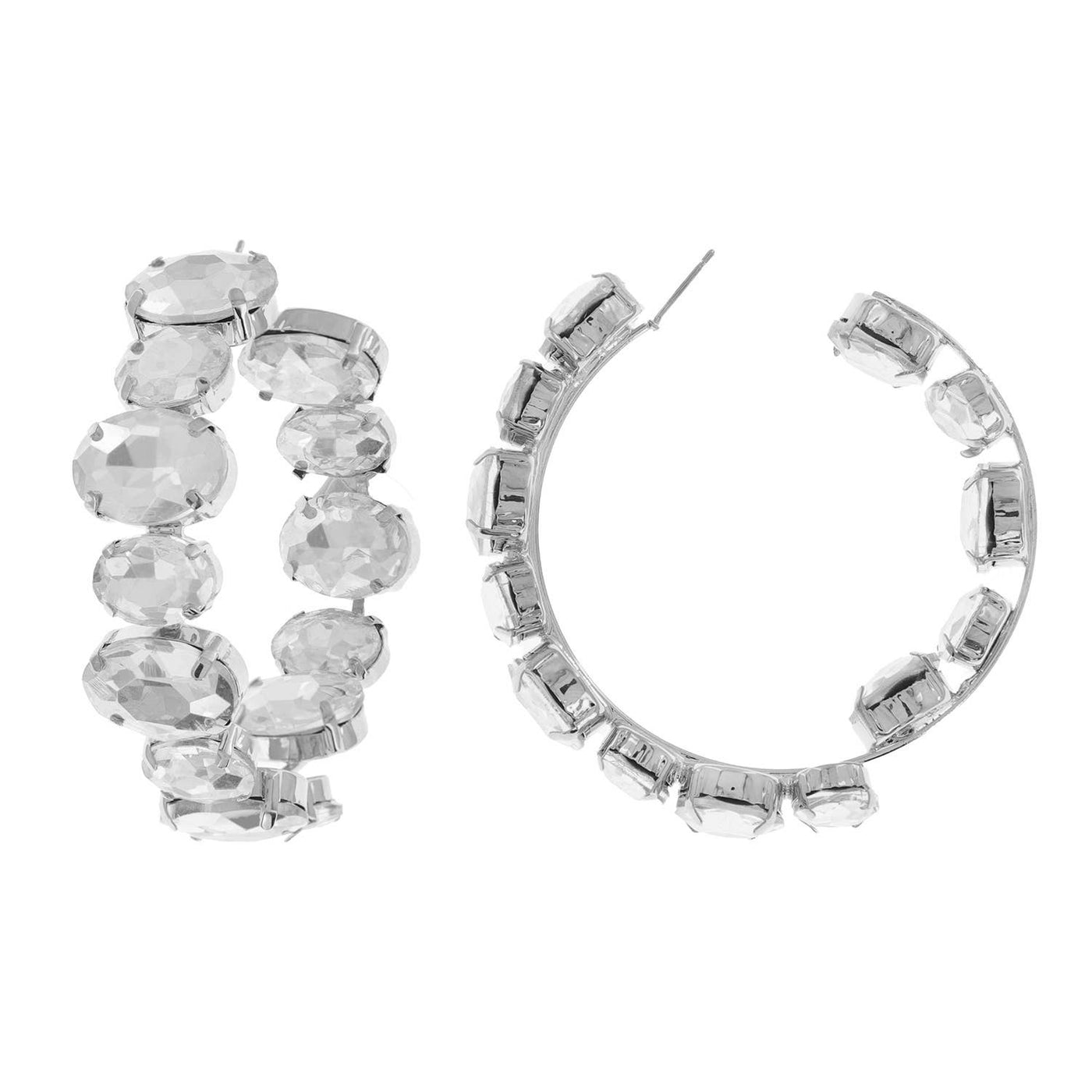 Oval Rhinestone Hoop Earrings - multiple colors