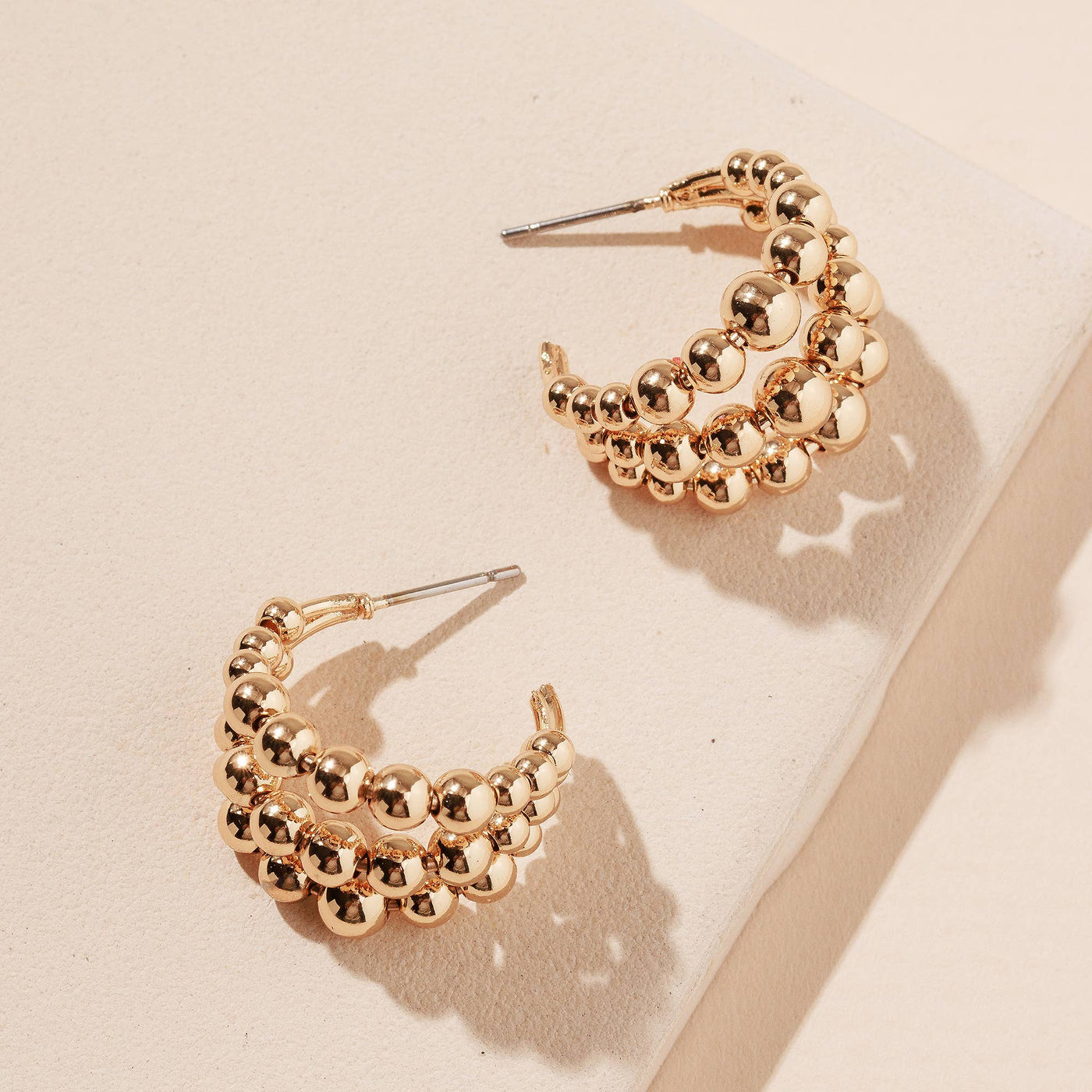 Gold Beaded Open Hoop Earrings