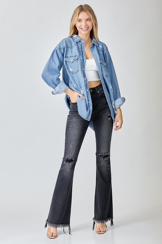 Relaxed Fit Distressed Denim Shirt