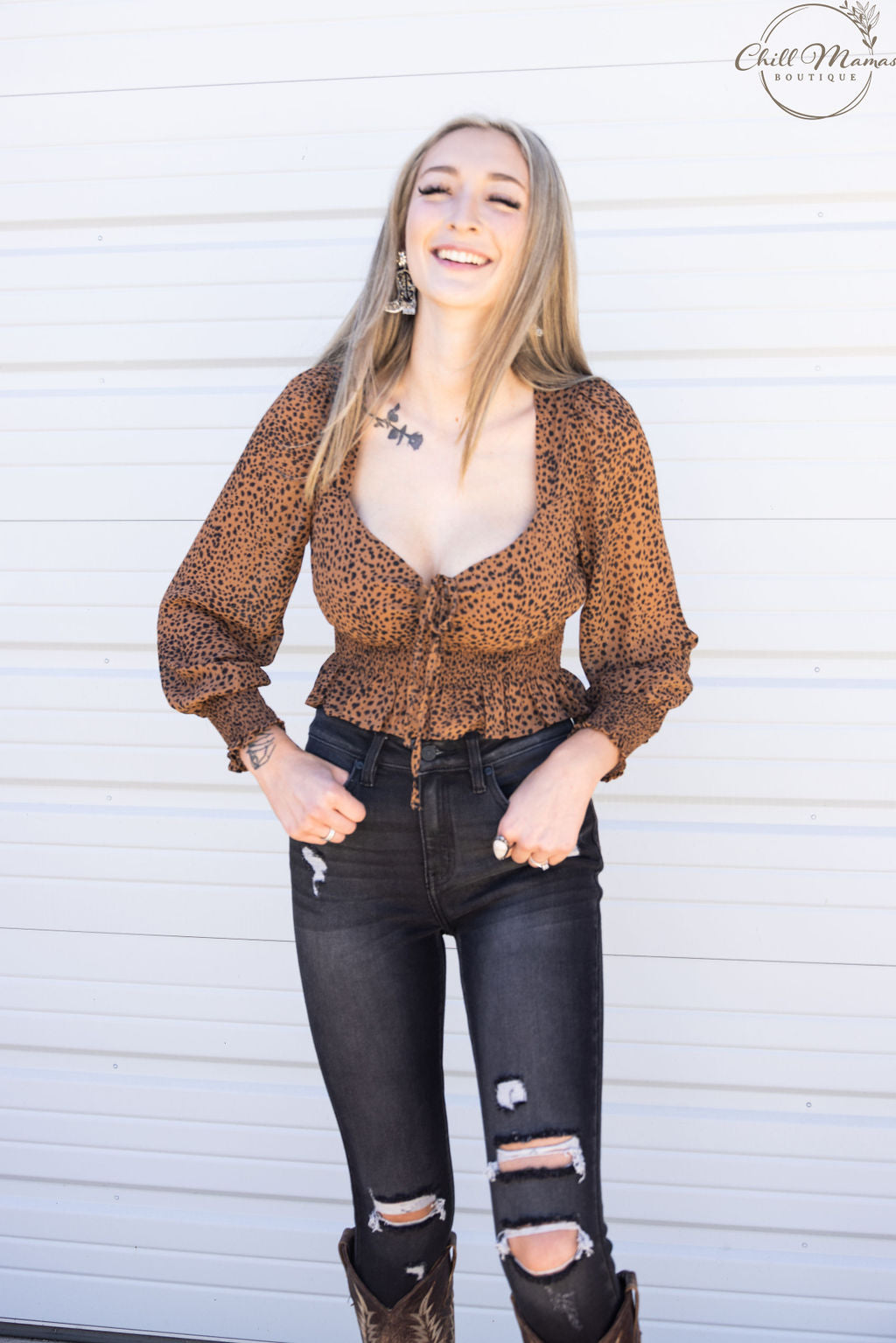 Cheetah Long-sleeved Crop Top